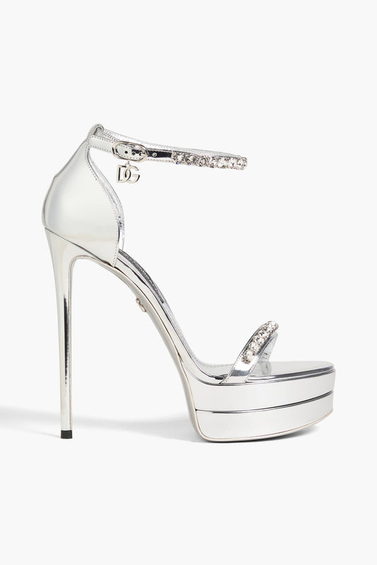 Dolce & Gabbana Silver Rhinestone Platform Sandals