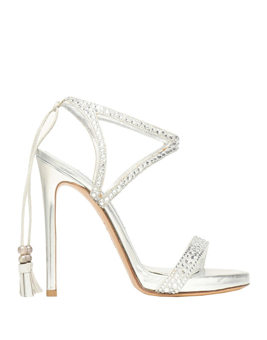 FRANCESCO SACCO Silver Rhinestone Leather Ankle-Strap Sandals