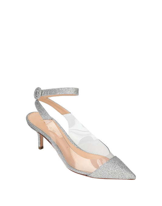 LERRE Silver Leather Ankle-Strap Heels