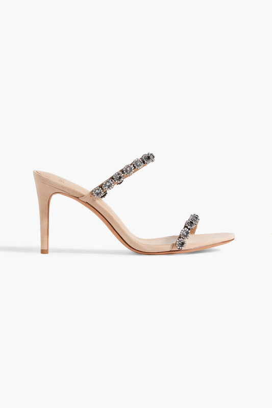 Alexandre Birman Beige Suede Mule Sandals with Rhinestones
