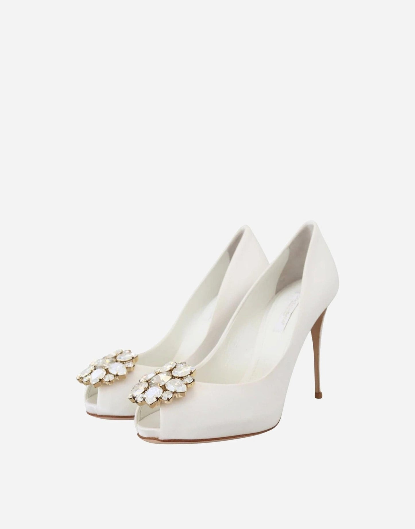 Dolce & Gabbana White Satin Rhinestone Court Heels