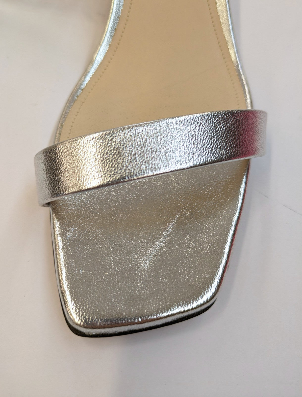 GREY MER Silver Leather Ankle-Strap Sandals