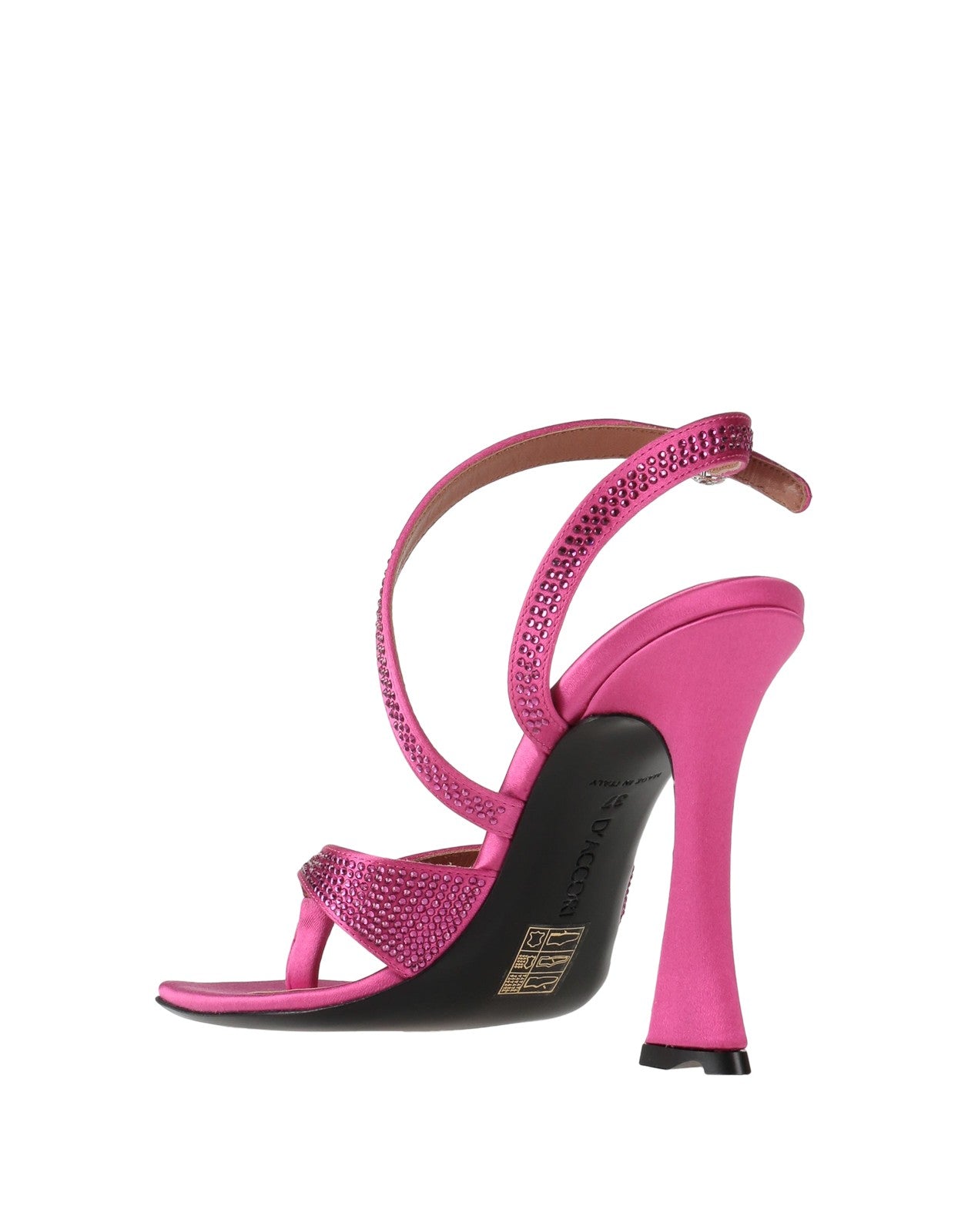 D’ACCORI Satin Ankle-Strap Sandals in Black w/ Rhinestones