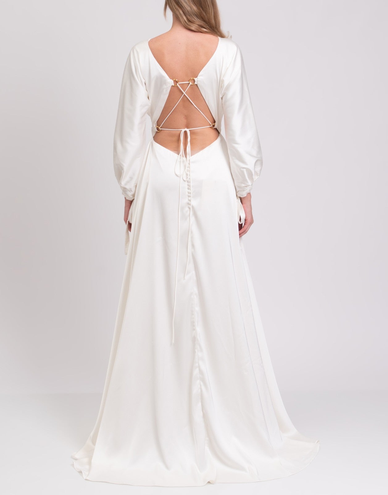 Rhea Costa Ivory Satin Evening Gown